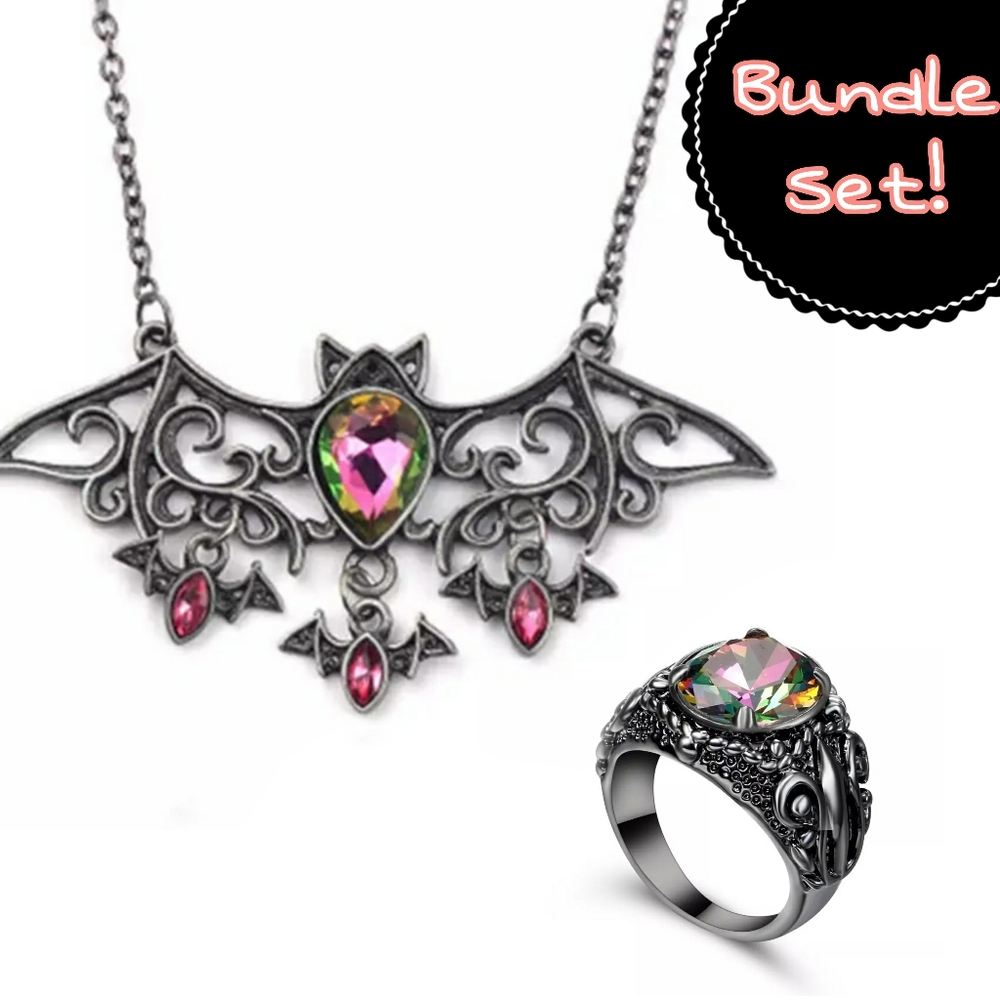 Beautiful Mama Bat Necklace & Ring Set